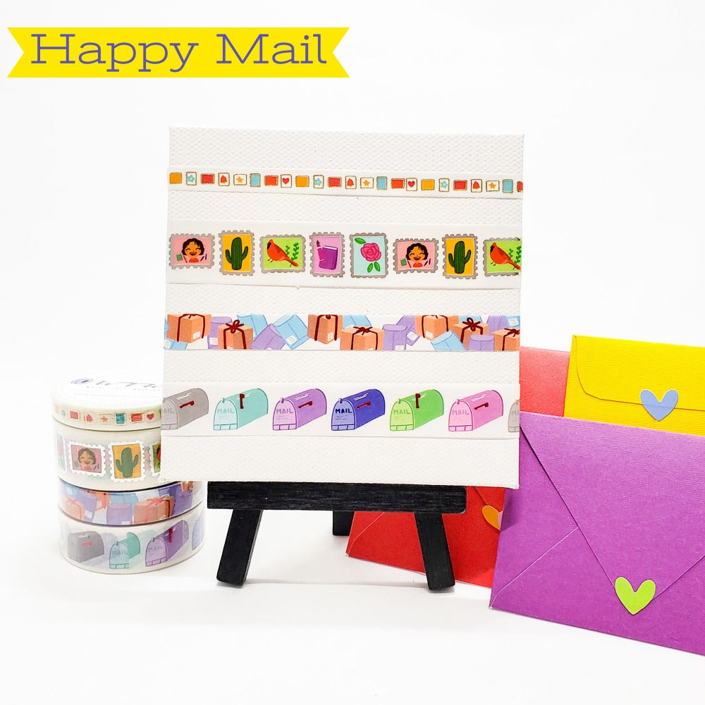 happy mail images on washi tape, stamps, packages, mailbox