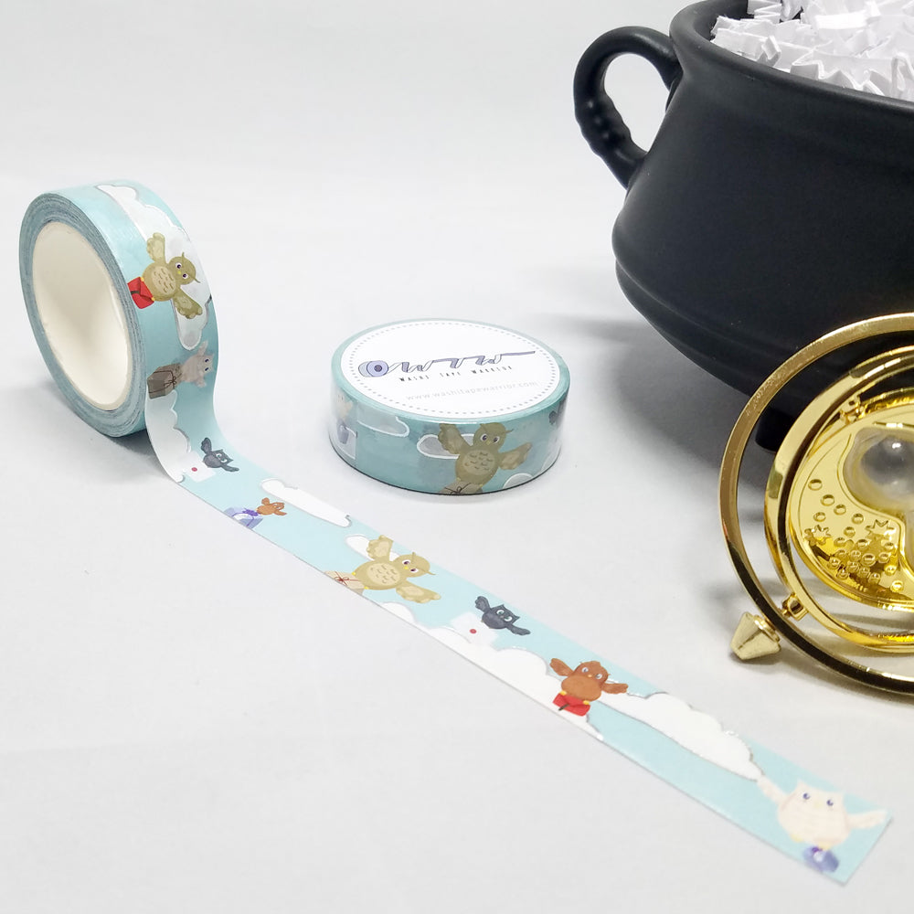 washi tape, owl mail, owls with packages, perfect for Harry Potter fans